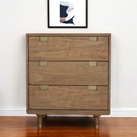 Homeroots 33" Brown Solid Wood Three Drawer Dresser 524156