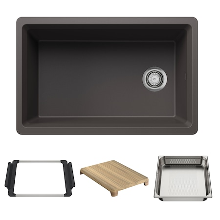 Blanco Inteos SILGRANIT 30in Single Bowl Reversible Undermount Workstation Kitchen Sink - Cinder 443305