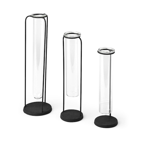 Homeroots Set of Three Black Abstract Cylinder Metal Table Vase, 3PK 397492