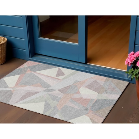 Homeroots 3' X 5' Blush Ivory And Gray Geometric Washable Indoor Outdoor Area Rug 616688