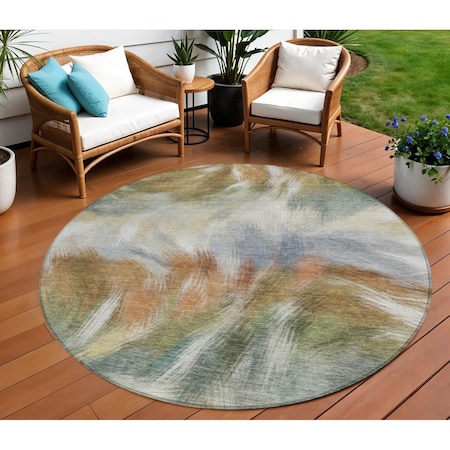 Homeroots 8' Beige And Copper Round Abstract Washable Indoor Outdoor Area Rug 631331