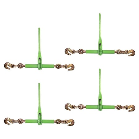 Mytee Products 5/16in-3/8in Hi-Viz Green Ratchet Chain Binder, 5/16in Grab & 1/2in Slip Hook, 4PK CBRS516-SGx4