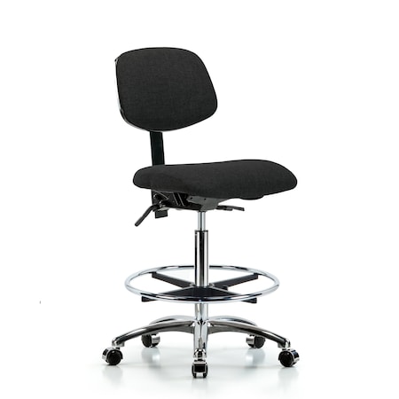 Blue Ridge Ergonomics Chair, Fabric, Hi Bench, Chr CF Casters, Blk, No Arms, 26" to 35-1/2" Height, Black BR-FHBCH-CR-T0-A0-CF-CC-F42