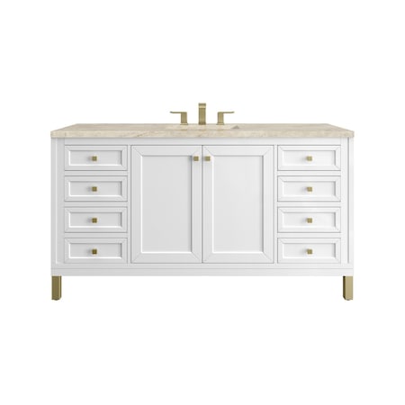 James Martin Vanities Chicago 60" Single Vanity, Glossy White, w/ 3 CM Tajnar Eclos Top w/FreePower Wireless Charger 503-V60S-GW-FTJR