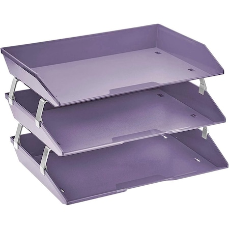 Acrimet Facility 3 Tier Letter Tray Side Load Letter Size Desktop File Organizer Plastic Solid Blue 255.LO