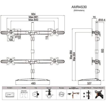 Amer QUAD MONITOR STAND MOUNT MAX 3 AMR4S30