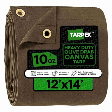 Heavy Duty Tarp, 12 ft x 14 ft, Olive Drab, Canvas