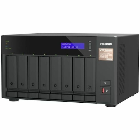 Qnap 8 BAY NVR, 8CH (MAX CHANNELS: 64), VMS BUILT-IN, IP SURVEILLANCE, HDMI OUTP QVP-85B-US