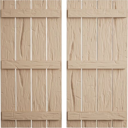 Ekena Millwork Rustic Four Board Spaced Board-n-Batten Hand Hewn Faux Wood Shutters, 23 1/2"W x 64"H SHUBSS23X64HHPR