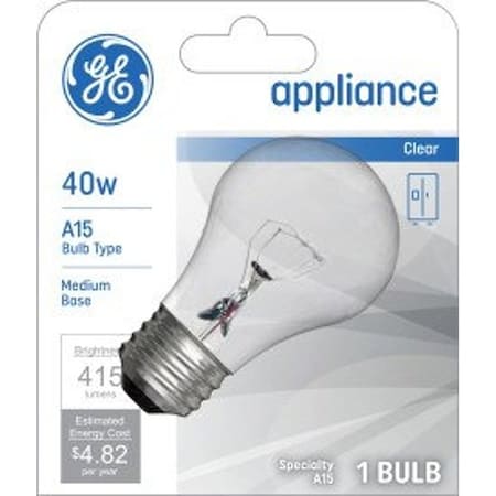 Ge Light Bulb, 40 W, A15 Lamp, E26 Medium Lamp Base, 415 Lumens, 2700 K Color Temp, Soft White Light 15206