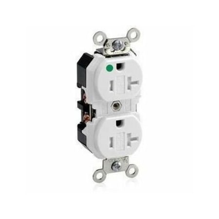 Leviton Straight Blade Receptacle, 5-20R, 20 A, 125V AC, 2 Pole, 3 Wire, Flush Mount, Single, White 8300-SGW
