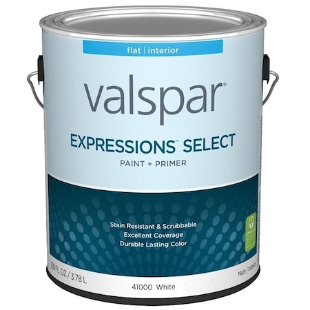 Valspar Expressions Select 4100 Latex Paint, Acrylic Base, Flat Sheen, White Base, 1 gal 028.0041000.007
