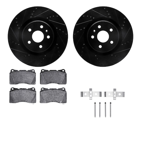 Dynamic Friction Co DFC Rotors-Drilled & Slotted-Black w/ 5000 Advanced Brake Pads Incl Hdw 8512-45012