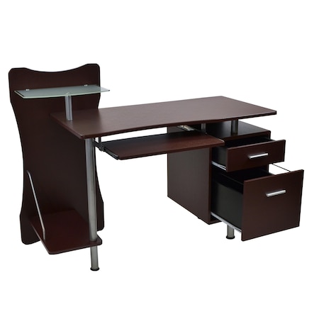 Homeroots 51" Chocolate Wood and Stainless Steel Computer Desk 723742