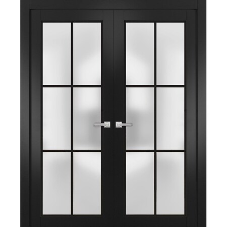 Sartodoors Solid French Double Doors Frosted Glass Planum 2122 Black 72x84 (2* 36x84) Solid Core PLANUM2122DD-BLK-72 x 84 (2* 36x84)-Butterfly
