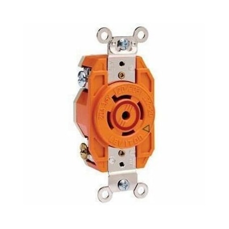 Leviton Locking Receptacle, L23-20R, 20 A, 347/600V AC, Three Phase, 4 Pole, Flush Mount, Screw Terminals 2530-IG