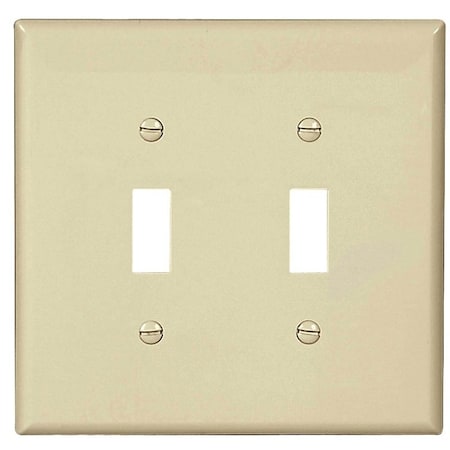Eaton Wiring Devices Switch Wallplate, 4.87 in L, 4.94 in W, 2-Gang, Polycarbonate, Light Almond, High-Gloss PJ2LA