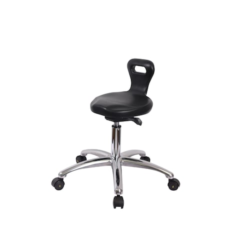 Blue Ridge Ergonomics Poly ESD Serpent Sit-Stand Stool Chrome-Desk Height with ESD Casters in ESD Black Poly ESD-PSPDHSO-CR-EC
