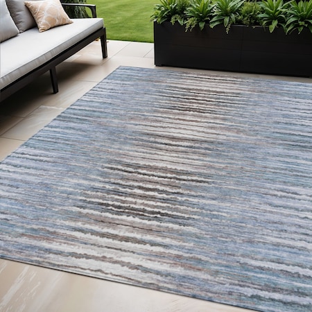 Homeroots 5' X 8' Sky Blue And Denim Blue Striped Washable Indoor Outdoor Area Rug 578005