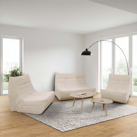 Deko Living 5 Piece Beige Compressed Foam Loveseat Sofa Chairs and Table Set CIF50219