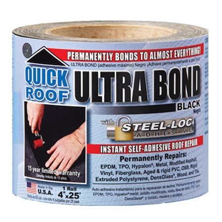 House UBB425 4 in. x 25 ft. Black Ultra Bond Instant Self-Adhesive Roof Repair HO2667776