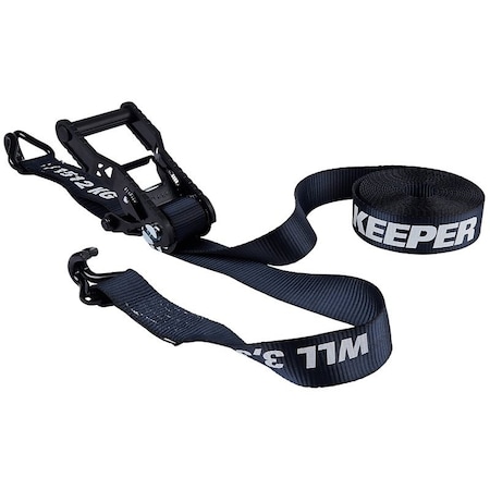 Keeper Tie-Down, 2 in W, 27 ft L, Black, 3333 lb Working Load, J-Hook End 85458