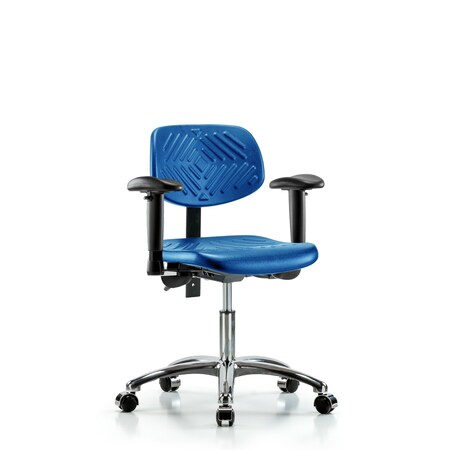 Blue Ridge Ergonomics Poly Chair Chrome, Desk, Arms, Casters, Blue BR-PDHCH-CR-T0-A1-CC-BLU