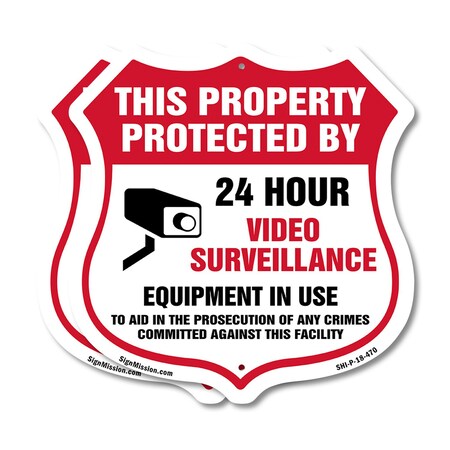 Signmission Video Surveillance Shield Sign This Prop, 18 inch X 18 inch, Plastic Sign, 2PK SHI-P-2PACK-18-470