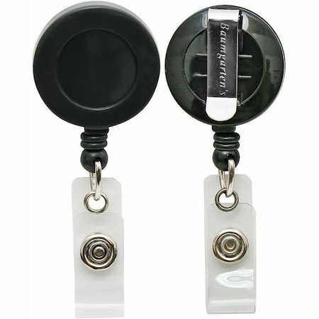 Baumgartens Reel, Id Card, Bk, Black, Plastic, Badge Holder 68824