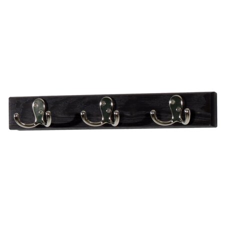 Palacedesigns 3 Double Prong Nickel Hook Rail & Coat Rack - Black PA2681687