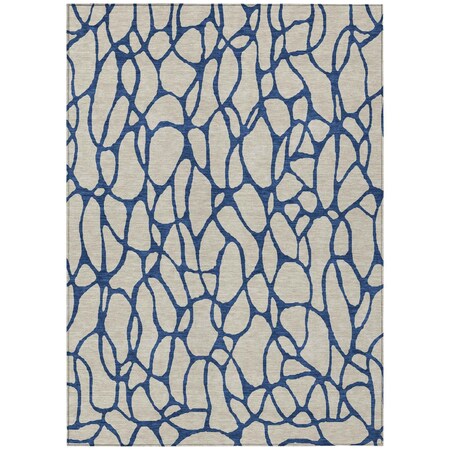 Homeroots 9' X 12' Beige And Blue Geometric Washable Indoor Outdoor Area Rug 599176