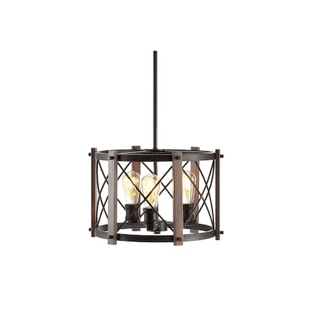 Jonathan Y Ferme 16" 3-Light Adjustable Iron Rustic Farmhouse LED Pendant, Brown/Oil Rubbed Bronze JYL7501A