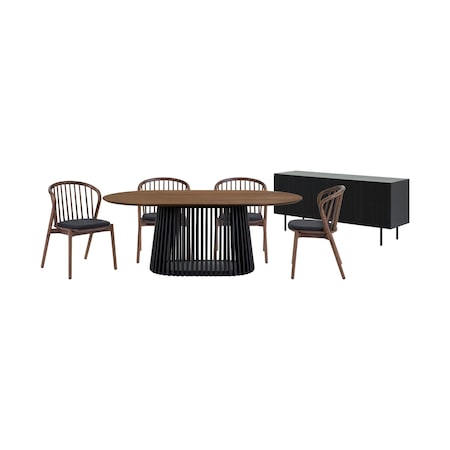 Homeroots Six Piece Brown and Black Oval Dining Set with Four Chairs and Sideboard 571713