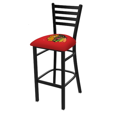 Holland Bar Stool Co 25" Blk Wrinkle Chicago Blackhawks Station Counter Stool, Ladder Back L00425ChiHwk-R