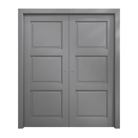 Sartodoors Sliding French Double Pocket Doors 48 x 96 inches, Ego 5010 Painted Grey Oak, Kit Rail Hardware,  EGO5010DP-SEK-4896