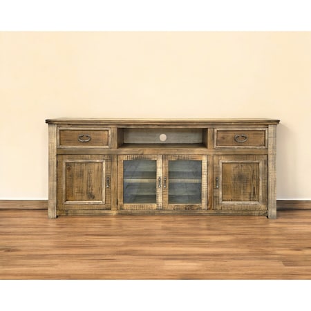 Homeroots 80" Brown Solid Wood Cabinet Enclosed Storage Distressed TV Stand 528700