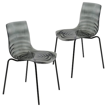 Leisuremod Astor Plastic Dining Chair with Black Steel Base in Transparent Black, 2PK ACBL-20TBL2