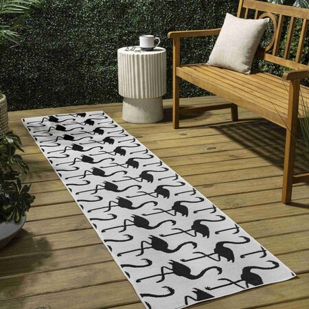 Jonathan Y Liana Casual Coastal Flamingos Two-Tone White/Black 2 ft. x 8 ft. Indoor/Outdoor Runner Rug TSN401D-28