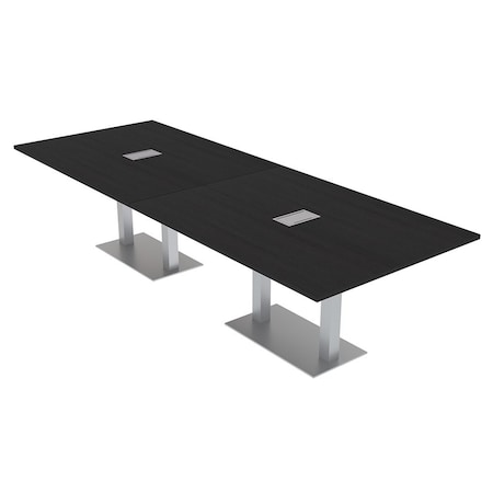 Skutchi Designs Rectangle Conference Table With Power Unit, 48 in W, 144 in L, Black HAR-REC-48X144-DOU-U999ST19-ESIL