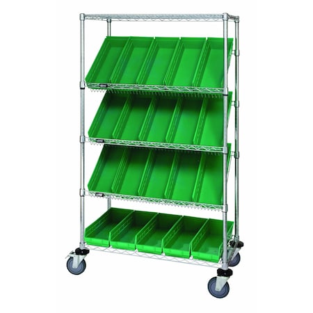 Quantum Storage Systems WIRE CART SLANT SHELVES W/ 20 BINS WRCSL5-63-2436-106GN