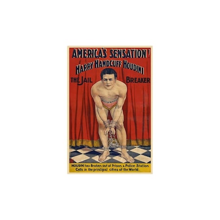 Homeroots 12" X 18" Houdini In Handcuffs Vintage Magic Poster Wall Art 393406