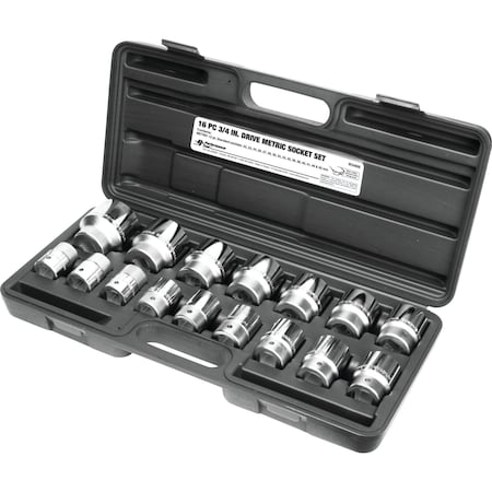 Performance Tool 16 pc. 3/4" Dr. Socket Set, Metric, 12pt, Chrome Vanadium, Storage Case W34906