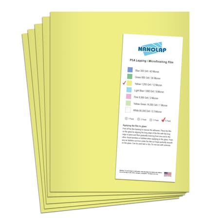 Nanolap PSA Lapping Film, 5 Pc 12 Micron (1,200 Grit), 8-0.5 in x 11 in Microfinishing Fine Sanding Paper 61583N