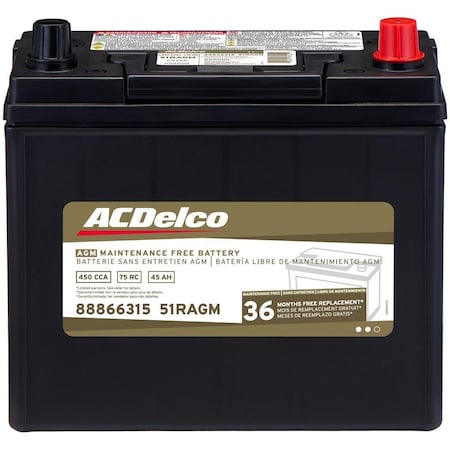 Acdelco BATTERY ASM ., Vehicle Battery, 51RAGM