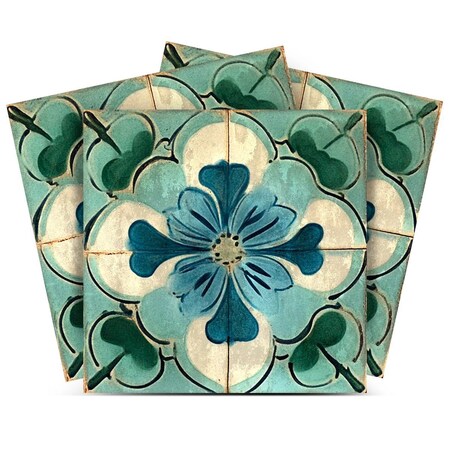 Homeroots 7" x 7" Blue And Green Vinyl Arabesque Peel And Stick Removable Tiles 572062