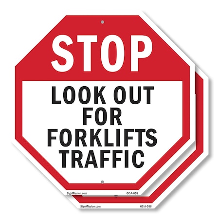 Signmission Stop Look Out for Forklifts Traffic, 10 inch X 10 inch, Plastic Sign, 2PK OC-P-2PACK-10-58