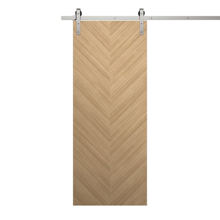 Sartodoors Modern Barn Door 28 x 96 inches, Ego 5005 Natural Oak, 6.6FT Silver Rail Track Heavy Hardware Set EGO5005BD-S-SNA-2896
