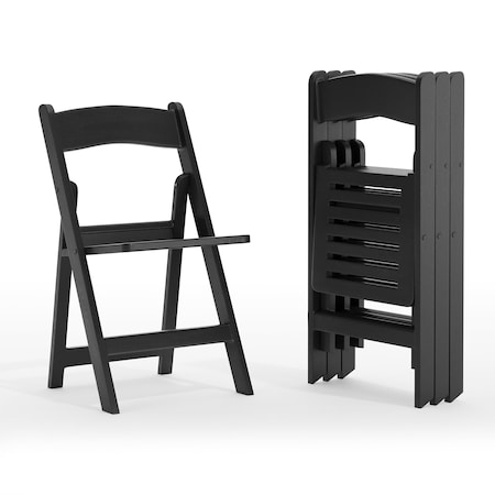Flash Furniture HERCULES Black Indoor/Outdoor Lightweight Wood Look Resin Folding Event Chair w/Slatted Seat, 4PK 4-LE-L-1-BK-SLAT-GG