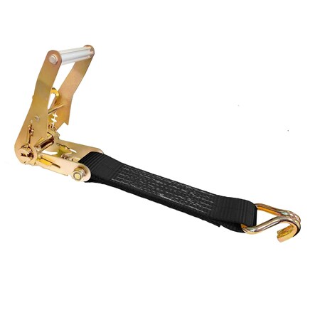Tie 4 Safe 2'' x 12'' Fixed End w/ Ratchet and Wire J Hook. WLL: 3,333 LBS Black RT04CK-501S-WH05-BLK-C-1