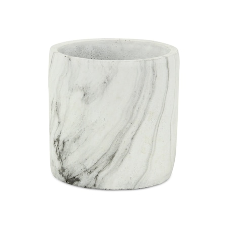 Homeroots 6in White and Gray Marbleized Ceramic Indoor Outdoor Round Pot Planter 487427